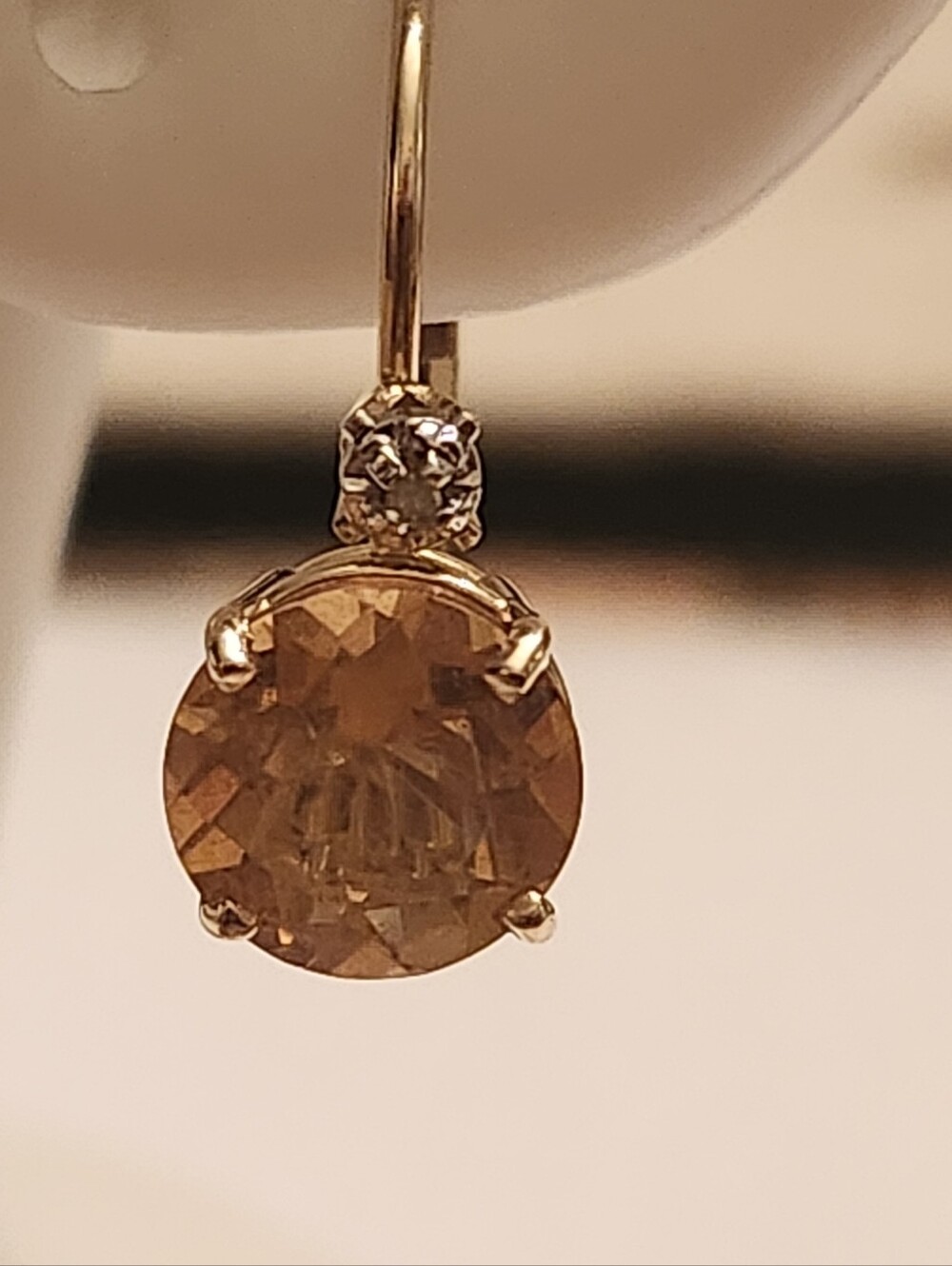 14kt Gold Leverback Earrings with Maderia Citrine + DIAMONDS - Picture 15 of 15